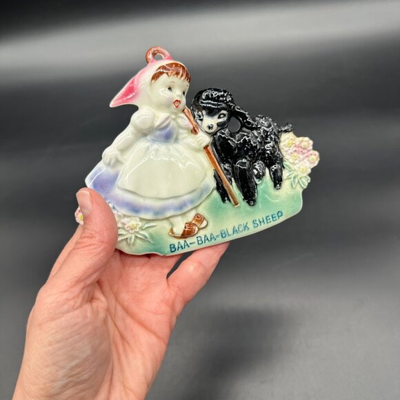 Vintage Nursery Rhyme Wall Plaque Baa Baa Black Sheep Norcrest Japan 50s Kitschy - Picture 7 of 9